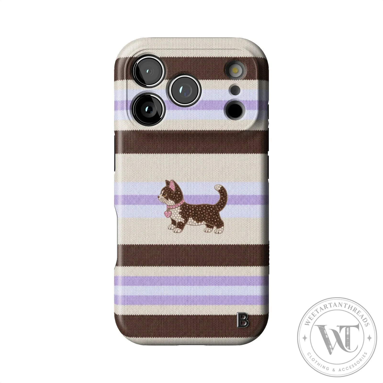 Cute Kitten Lilac Cocoa Knit Striped Design iPhone Case