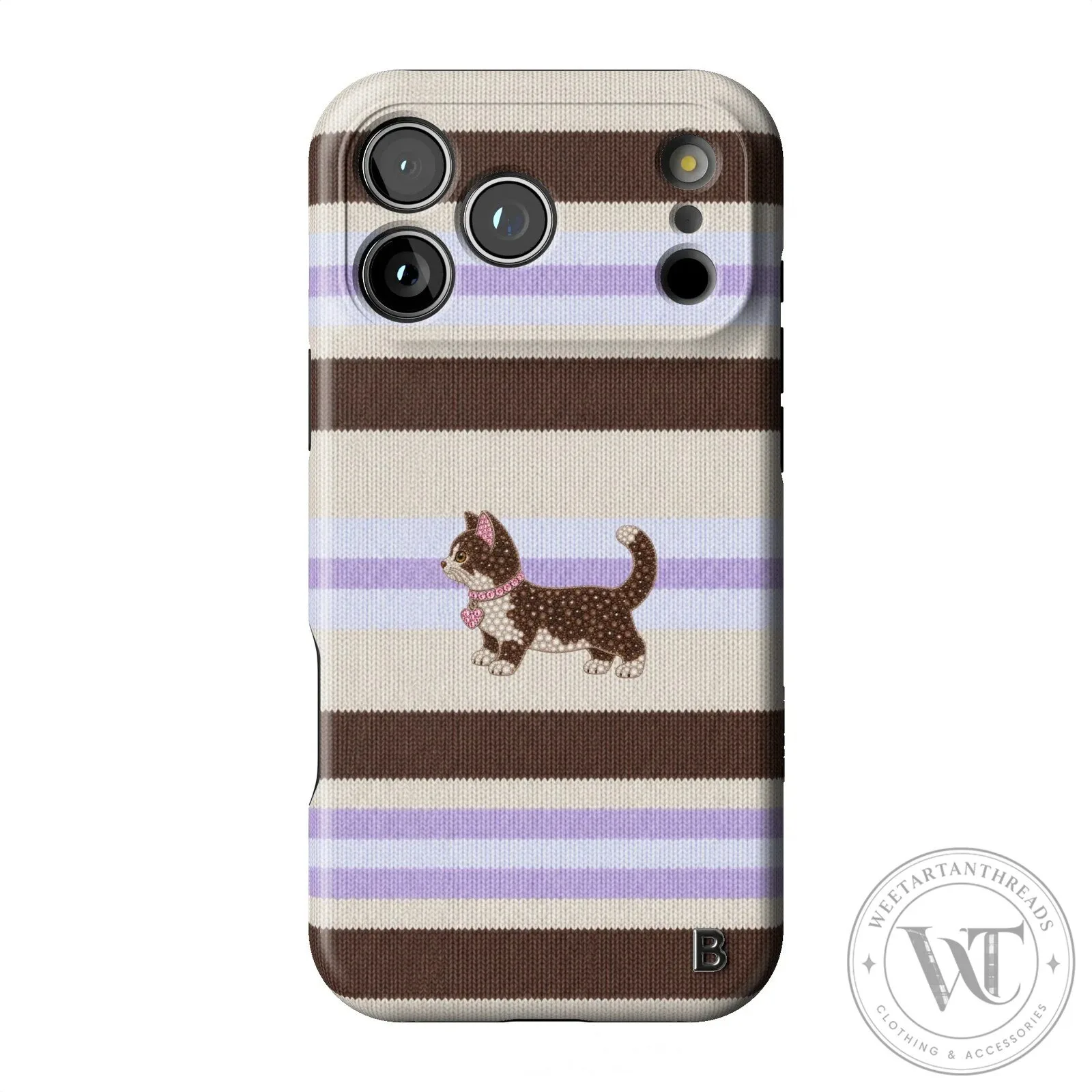 Cute Kitten Lilac Cocoa Knit Striped Design iPhone Case 11 Cute Kitten Lilac Cocoa Knit Striped Design iPhone Case