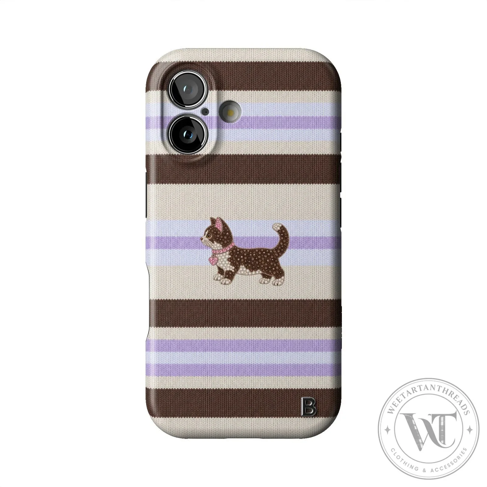 Cute Kitten Lilac Cocoa Knit Striped Design iPhone Case 12 Cute Kitten Lilac Cocoa Knit Striped Design iPhone Case