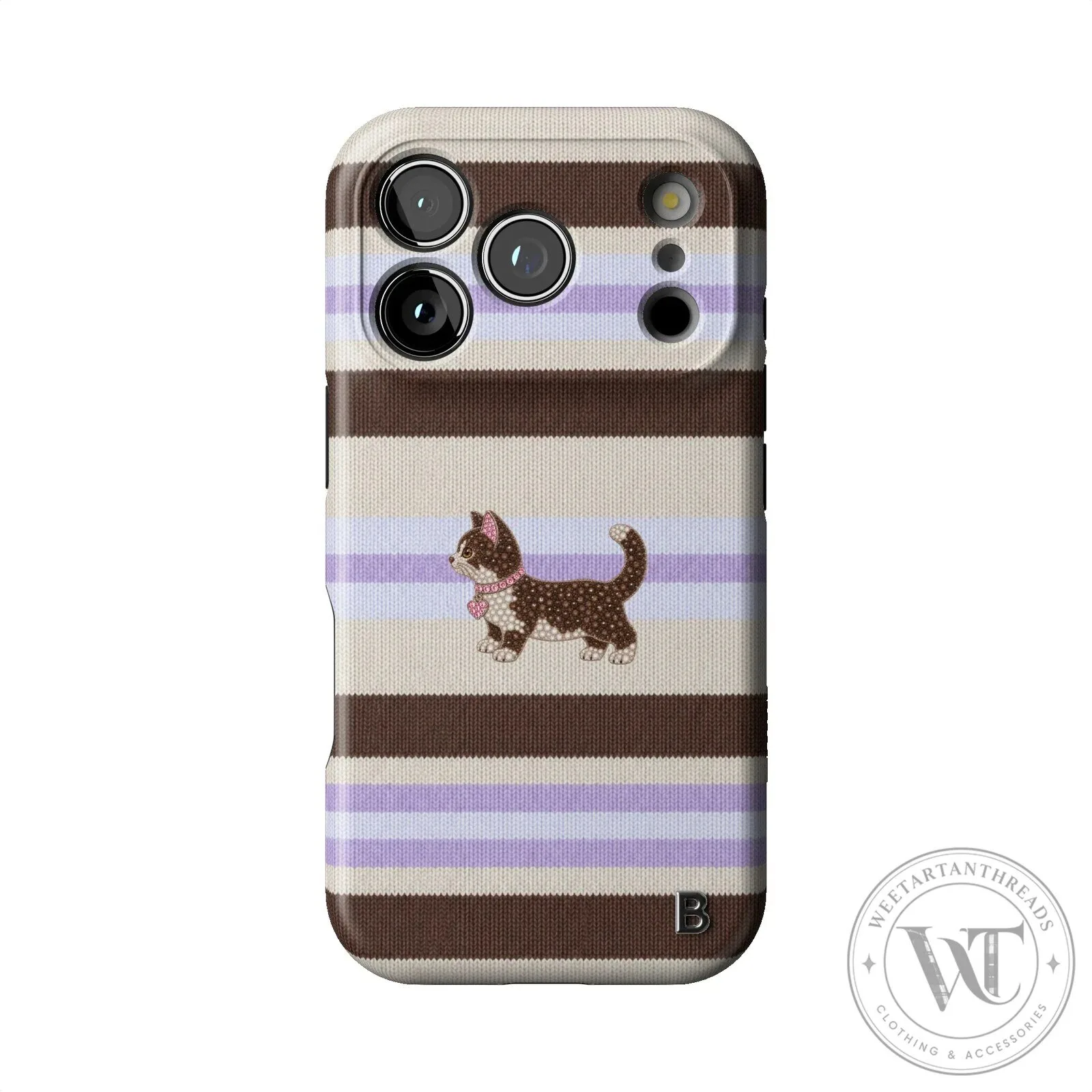 Cute Kitten Lilac Cocoa Knit Striped Design iPhone Case 13 Cute Kitten Lilac Cocoa Knit Striped Design iPhone Case