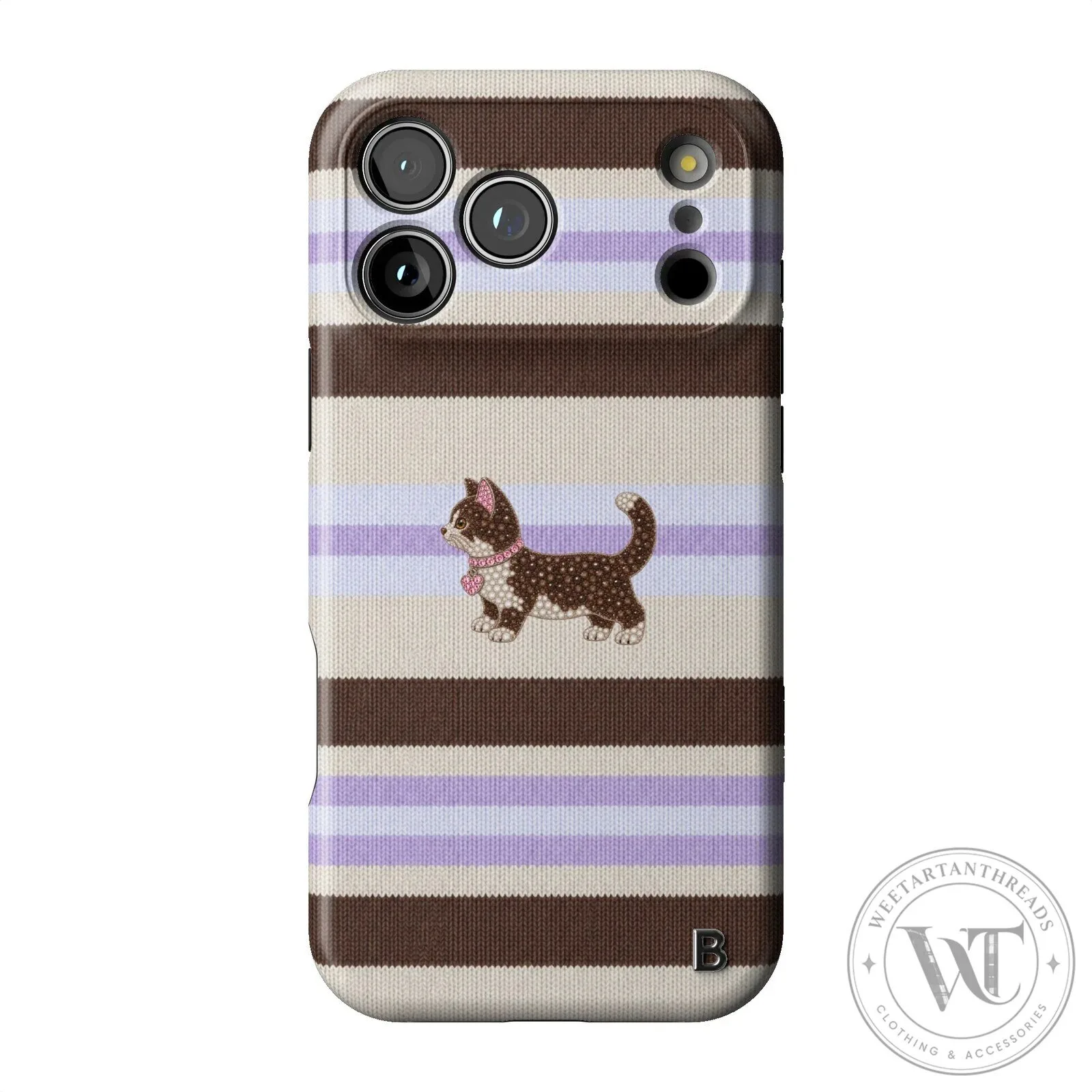 Cute Kitten Lilac Cocoa Knit Striped Design iPhone Case 14 Cute Kitten Lilac Cocoa Knit Striped Design iPhone Case
