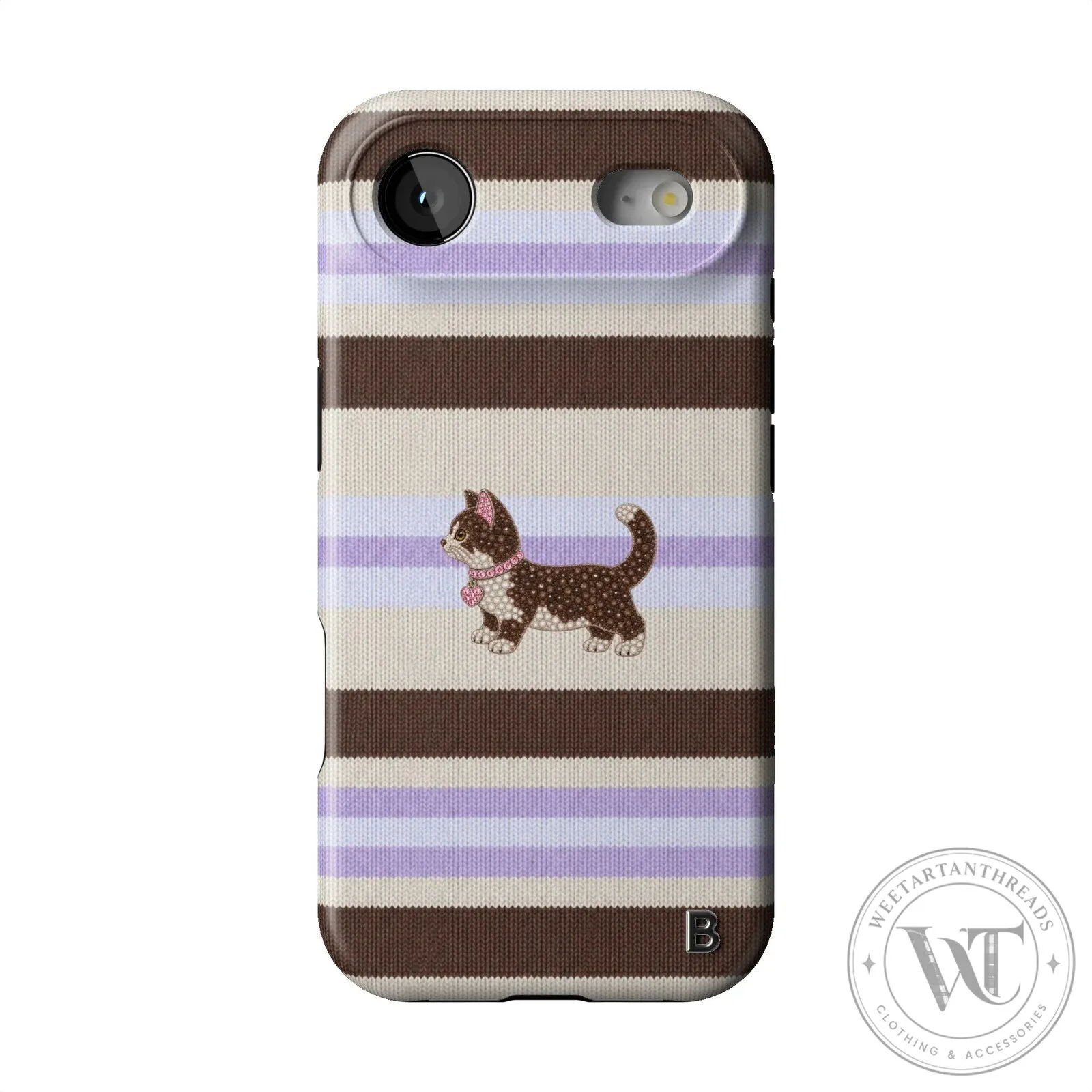 Cute Kitten Lilac Cocoa Knit Striped Design iPhone Case 15 Cute Kitten Lilac Cocoa Knit Striped Design iPhone Case