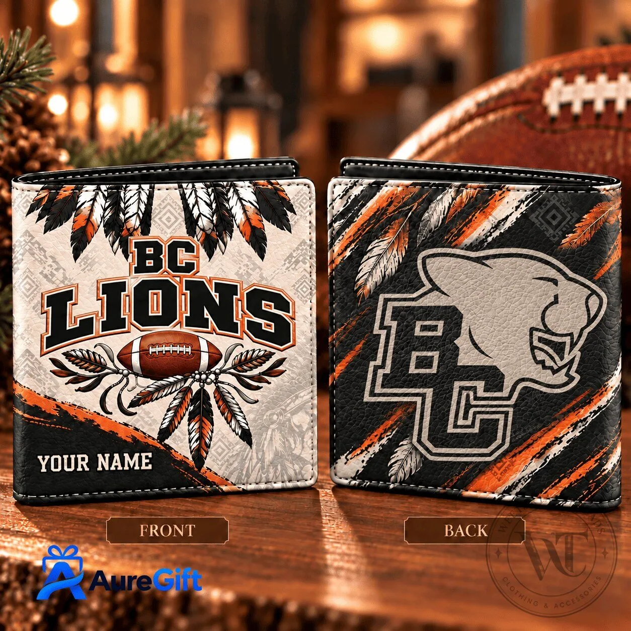 BC Lions CFL Native American Personalized Football Team Wallet for Men