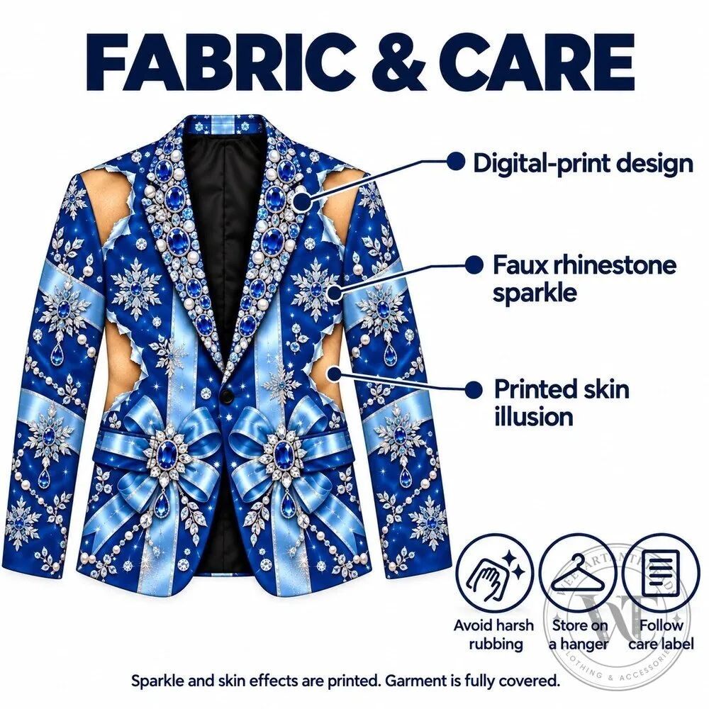 Royal Blue Christmas Jewel and Snowflake Print Blazer Jacket for Men 22 Royal Blue Christmas Jewel and Snowflake Print Blazer Jacket for Men