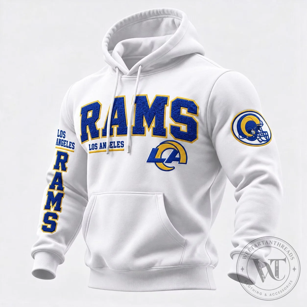 Los Angeles Rams Football Team Logo and Wordmark White Hoodie