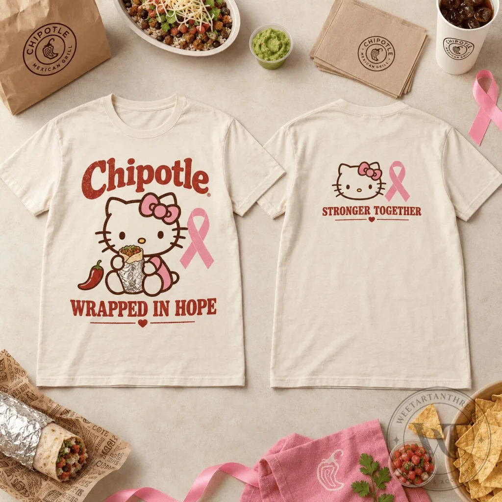 Chipotle Hello Kitty Breast Cancer Awareness Wrapped in Hope T-Shirt Chipotle Hello Kitty Breast Cancer Awareness Wrapped in Hope T-Shirt