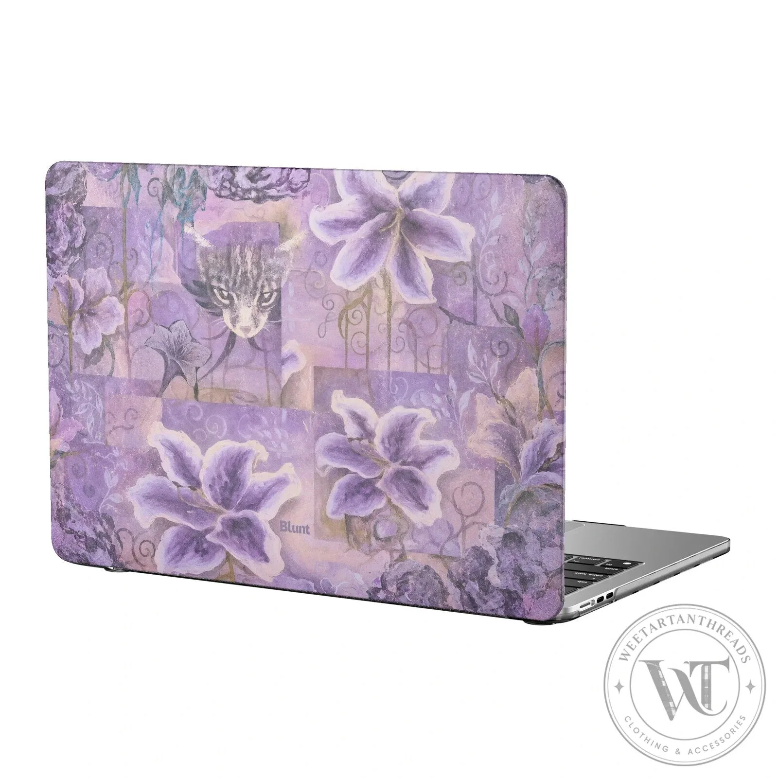 Lavender Irideska Floral Cat Design MacBook Air Laptop Case