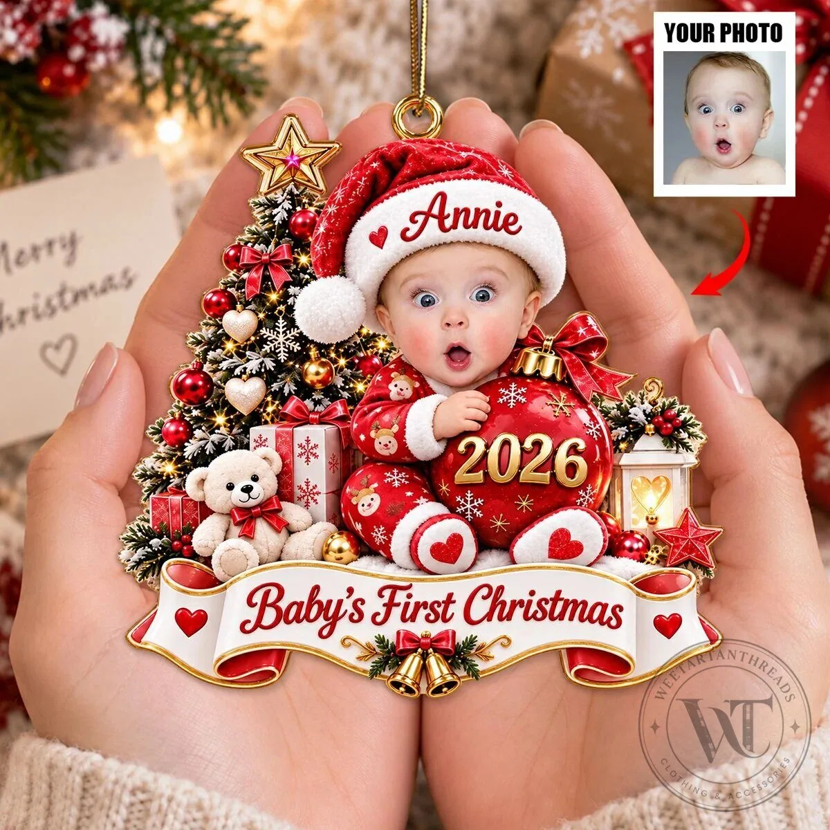 Custom Name and Year Baby's First Christmas Photo Ornament - Personalized Keepsake 6 Custom Name and Year Baby