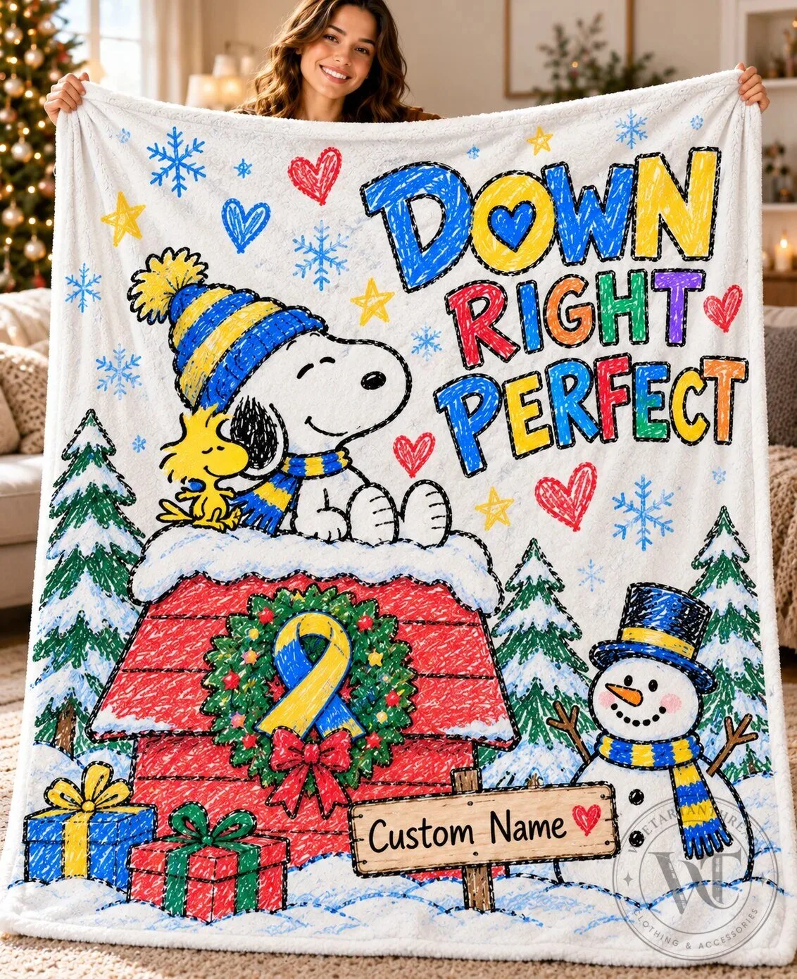 Down Right Perfect Snoopy and Woodstock Down Syndrome Awareness Fleece Blanket