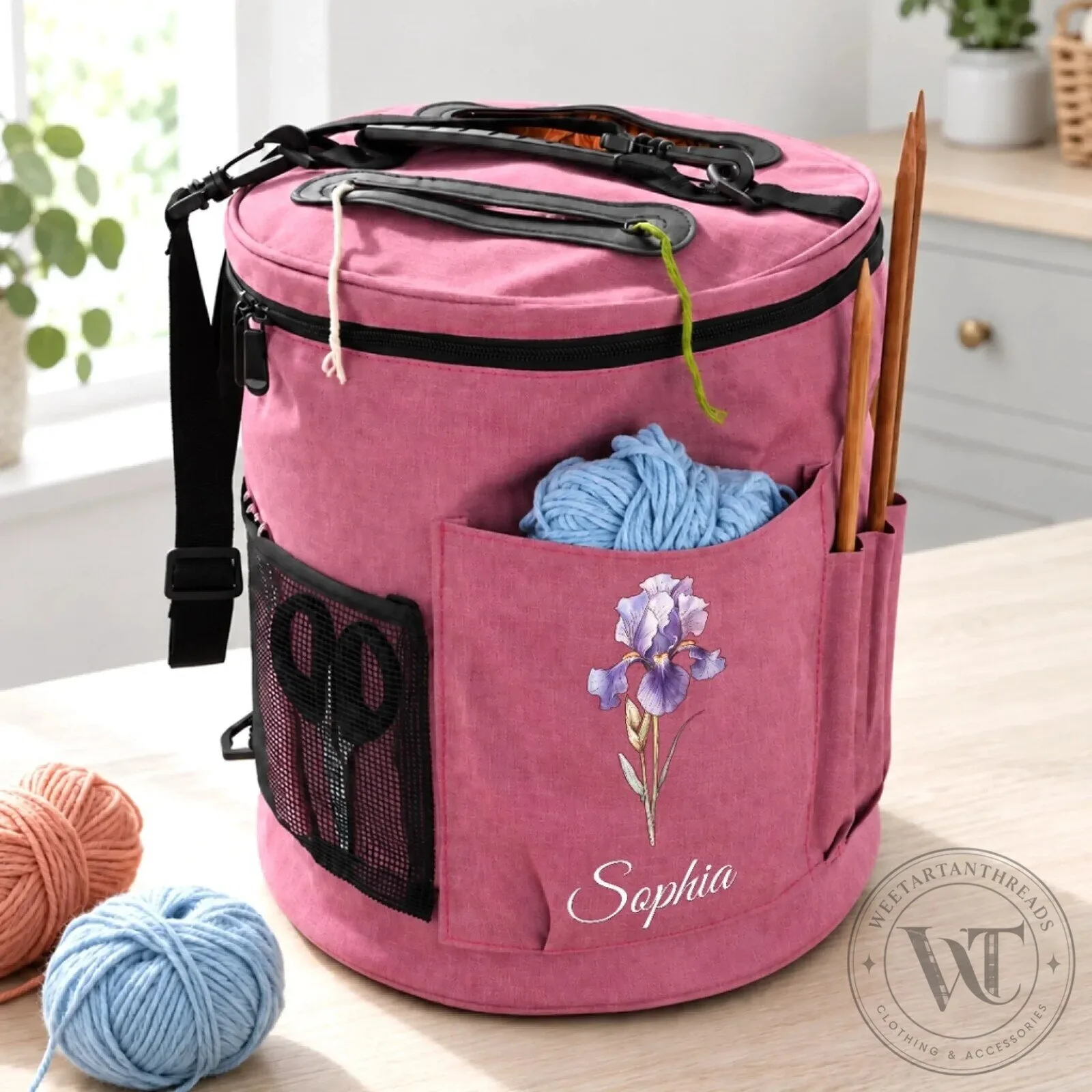 Personalized Iris Flower Knitting Yarn Storage Bag for Crocheting and Crafting
