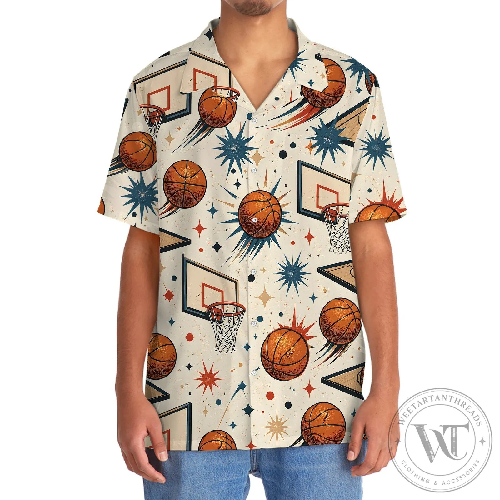 Vintage Basketball Hoop and Ball Pattern Hawaiian Shirt for Men 12 Vintage Basketball Hoop and Ball Pattern Hawaiian Shirt for Men