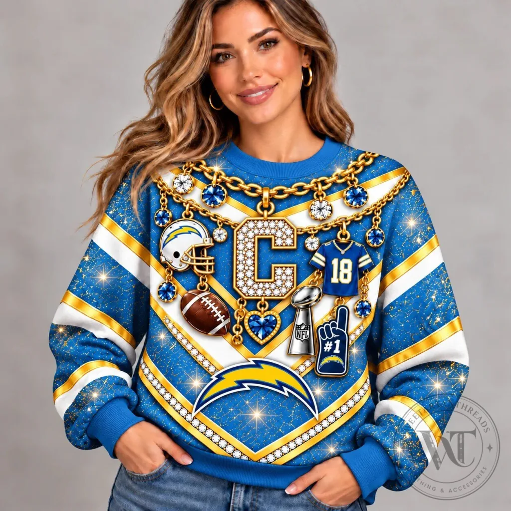 Los Angeles Chargers NFL Bling Diamond Chain Design Sweatshirt Los Angeles Chargers NFL Bling Diamond Chain Design Sweatshirt