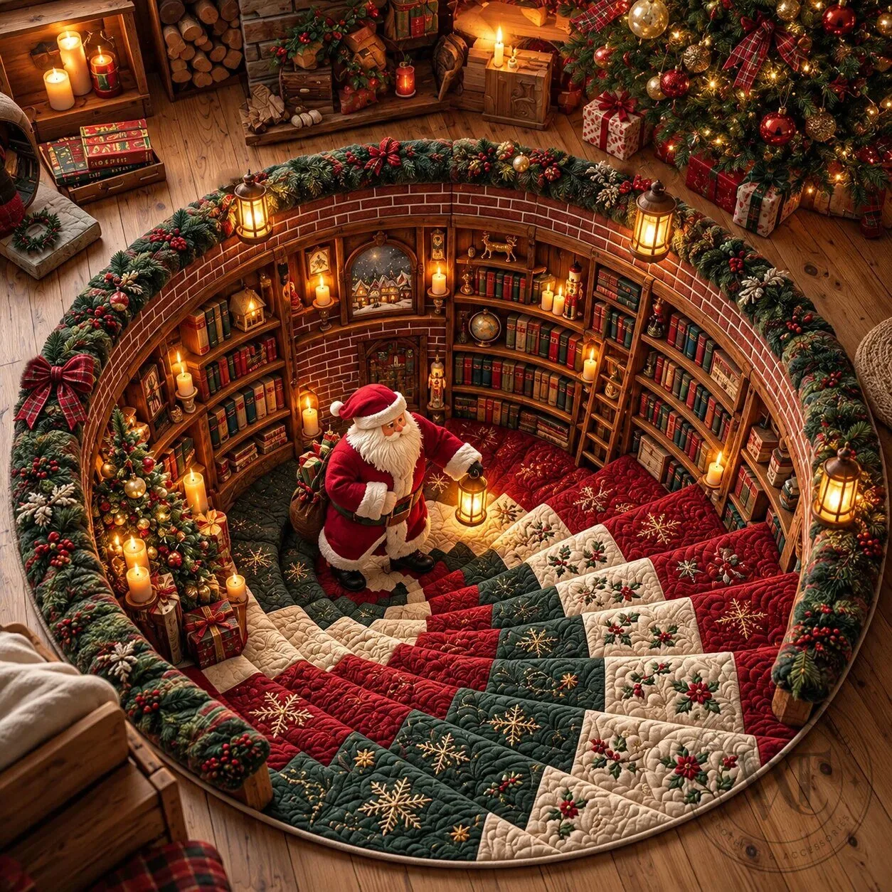 Round Quilted Area Rug featuring Santa Claus for Christmas Decor