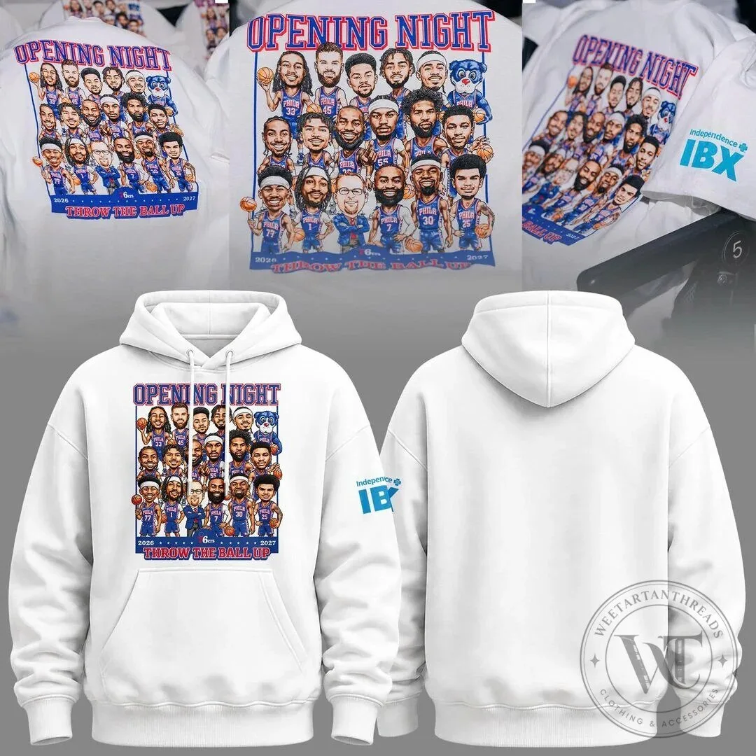 Philadelphia 76ers Opening Night Team Caricature Basketball Fan Hoodie