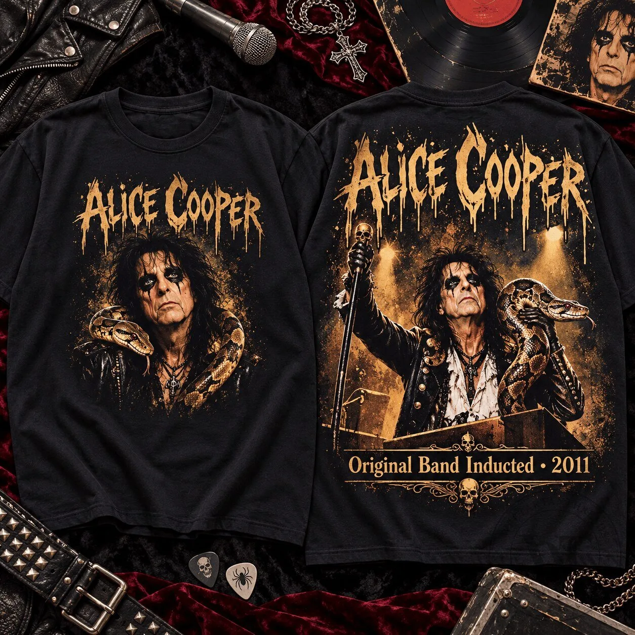 Alice Cooper Original Band Inducted 2011 Shock Rock T-Shirt 2 Alice Cooper Original Band Inducted 2011 Shock Rock T-Shirt
