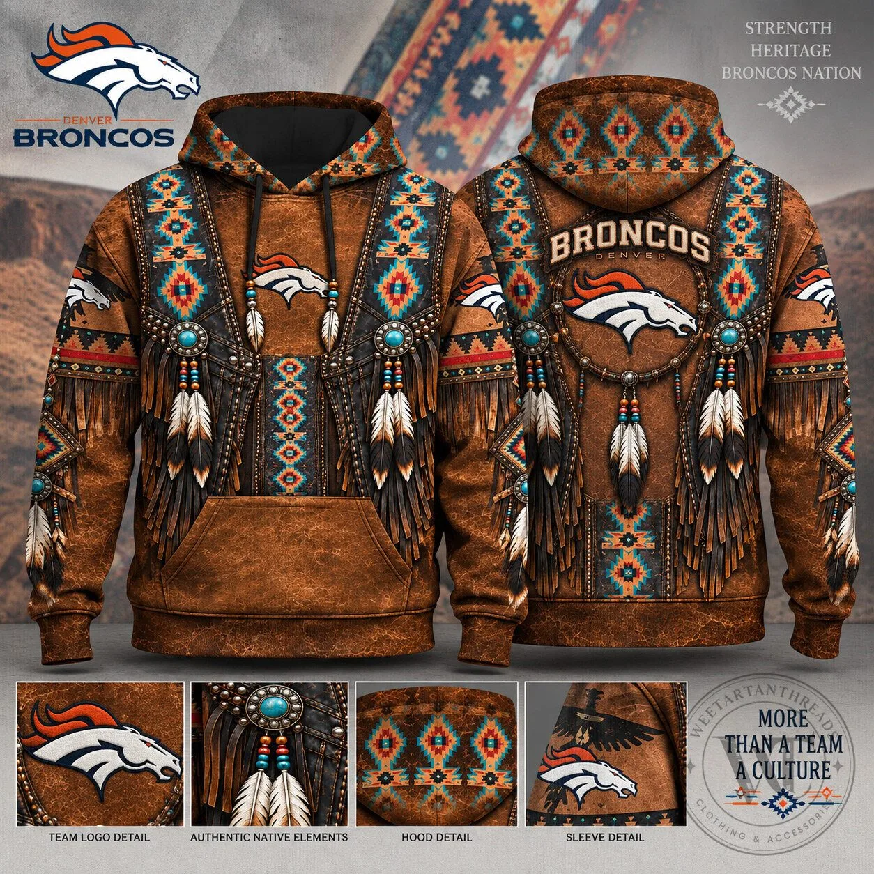 Denver Broncos Football Team Native American Heritage Hoodie