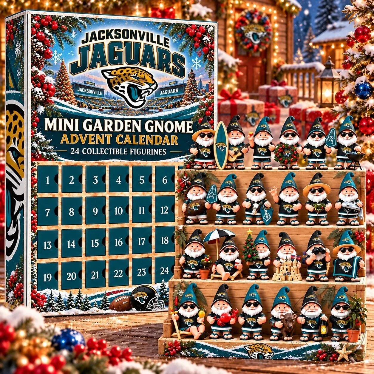 Jacksonville Jaguars NFL Mini Garden Gnome Advent Calendar with 24 Collectible Figurines 2D