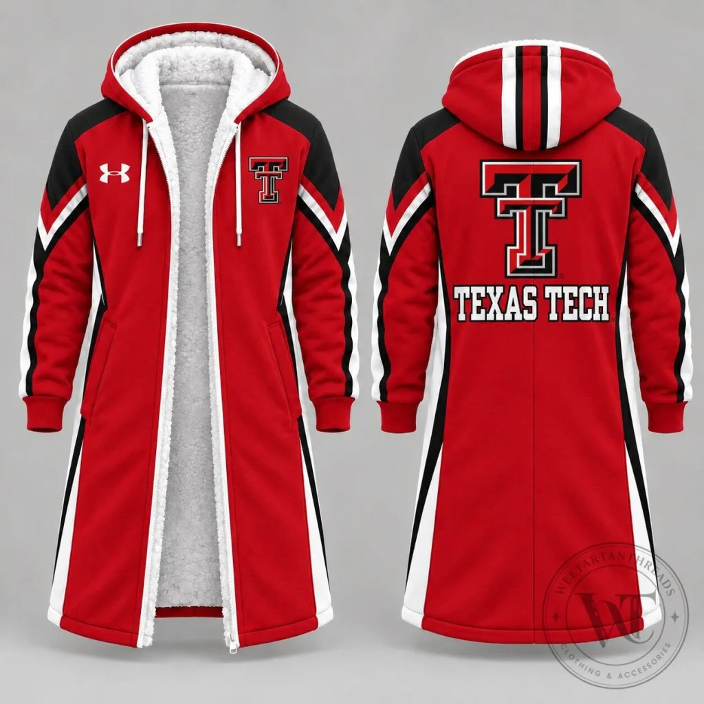 Texas Tech Red Raiders NCAA Game Day Long Hooded Sherpa Fleece Jacket Texas Tech Red Raiders NCAA Game Day Long Hooded Sherpa Fleece Jacket