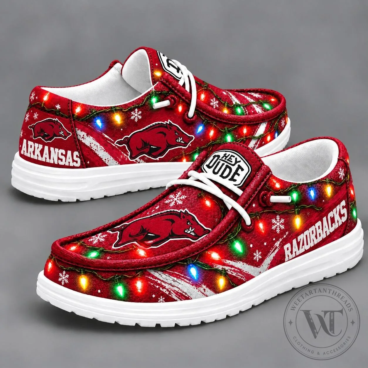 Arkansas Razorbacks Christmas Holiday Light Loafer Shoes for Men and Women