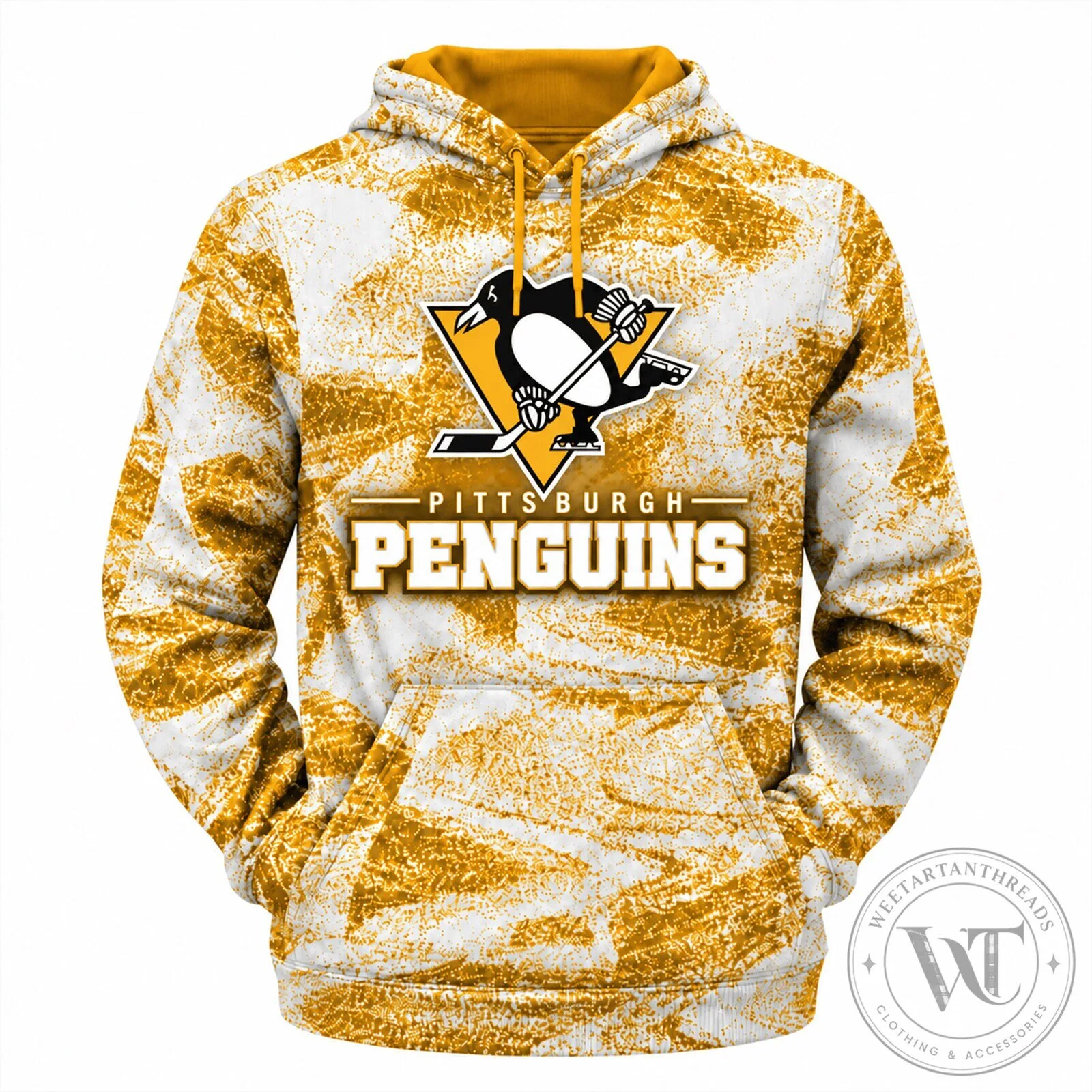 Pittsburgh Penguins NHL Hockey Team Gold Splatter Pattern Hoodie