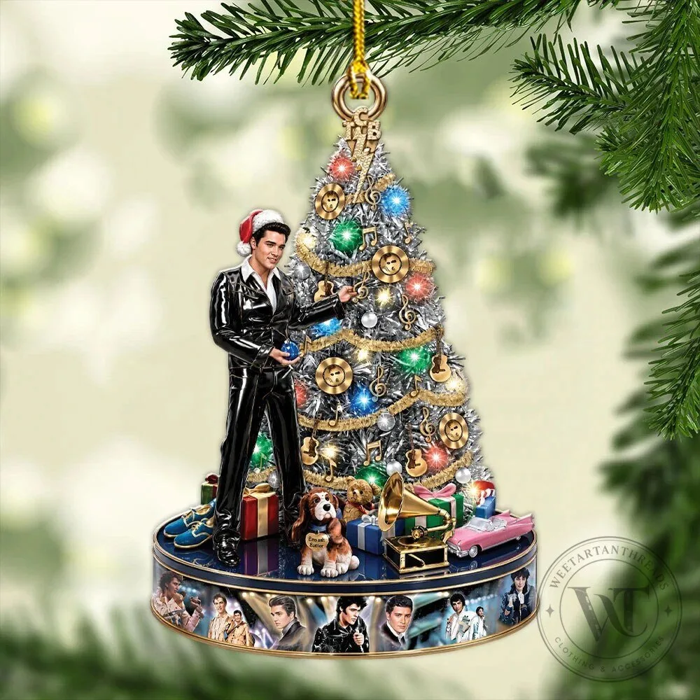 Elvis Presley Christmas Tree Musical Notes Holiday Acrylic Ornament