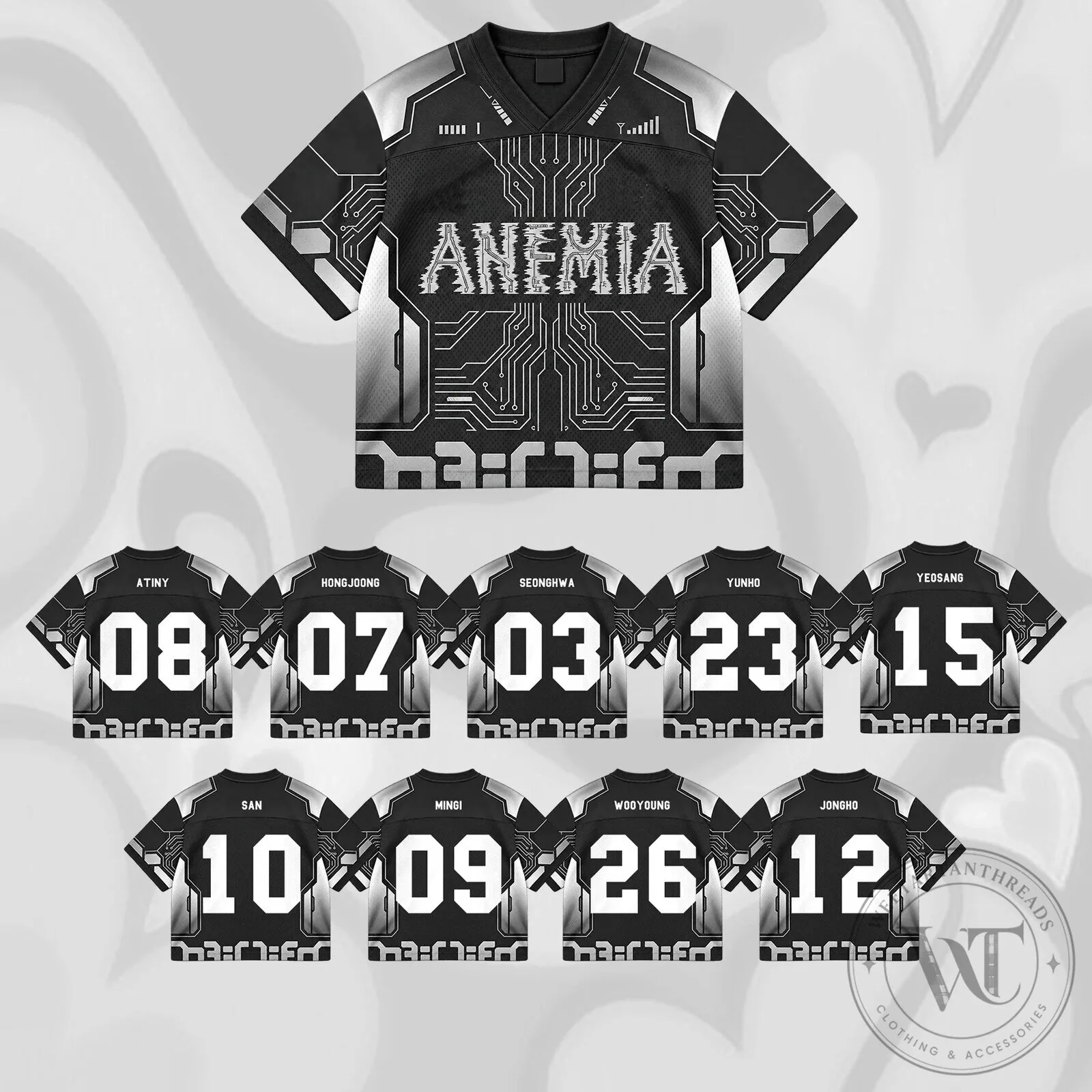 ATEEZ Anemia Golden Hour K-Pop Group Black and White Football Jersey