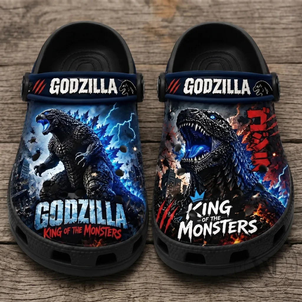 Godzilla King of the Monsters Kaiju Creature Black Clogs Shoes Godzilla King of the Monsters Kaiju Creature Black Clogs Shoes