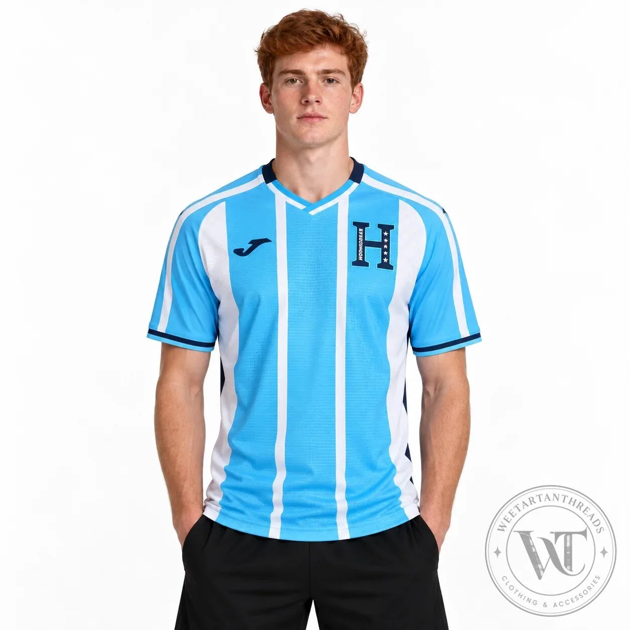 Honduras National Football Team Light Blue and White Striped Away Soccer Jersey