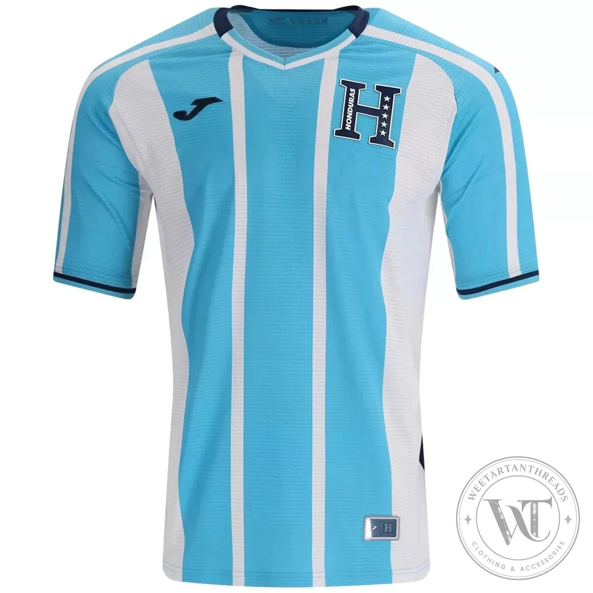 Honduras National Football Team Light Blue and White Striped Away Soccer Jersey 6 Honduras National Football Team Light Blue and White Striped Away Soccer Jersey